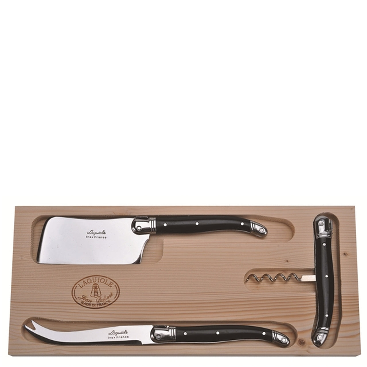 Laguiole Jean Dupost 3pc Wine & Cheese Set in Black